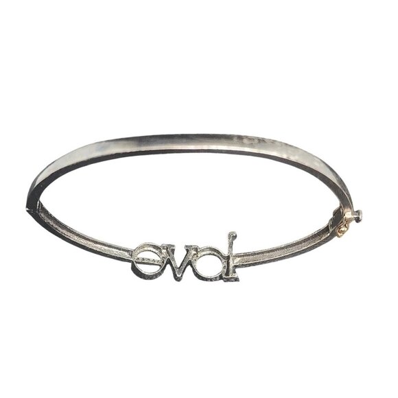 LOVE Initial Designer 925 Silver Pave Diamond Bangle Bracelet With Gold Clasp - Picture 2 of 6